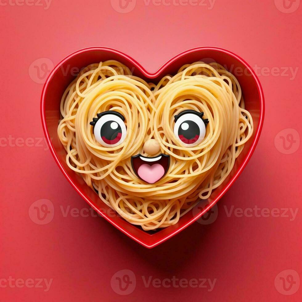 AI generated a 3d heart shaped box with noodles on isolated red background. generated with AI photo
