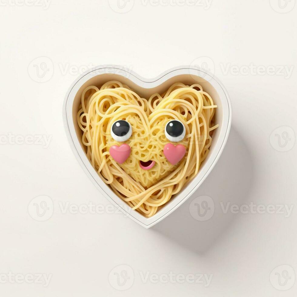 AI generated a 3d heart shaped box with noodles on isolated white background. generated with AI photo