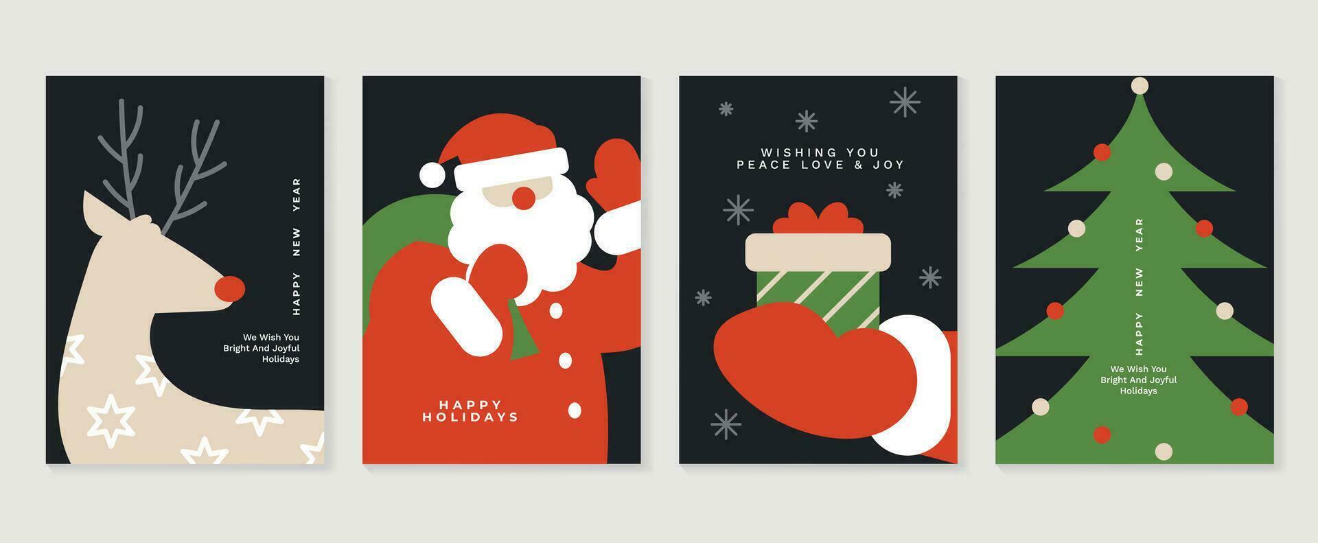 Merry christmas concept poster set. Cute gradient holographic background vector with vibrant color, christmas tree, santa, reindeer. Art trendy wallpaper design for social media, card, banner, flyer.