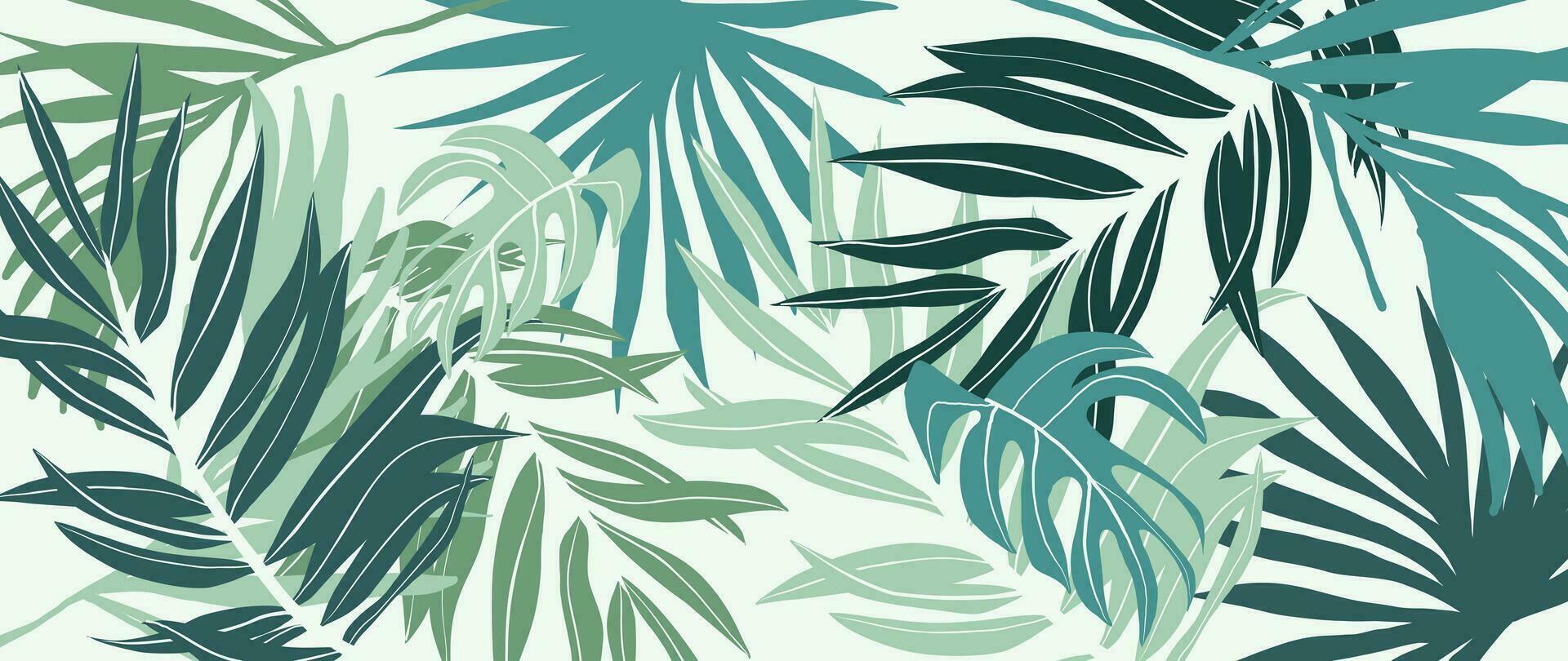 Abstract foliage botanical background vector. Green watercolor wallpaper of tropical plants, palm leaves, leaf branches. Foliage design for banner, prints, decor, wall art, decoration, fabric. vector