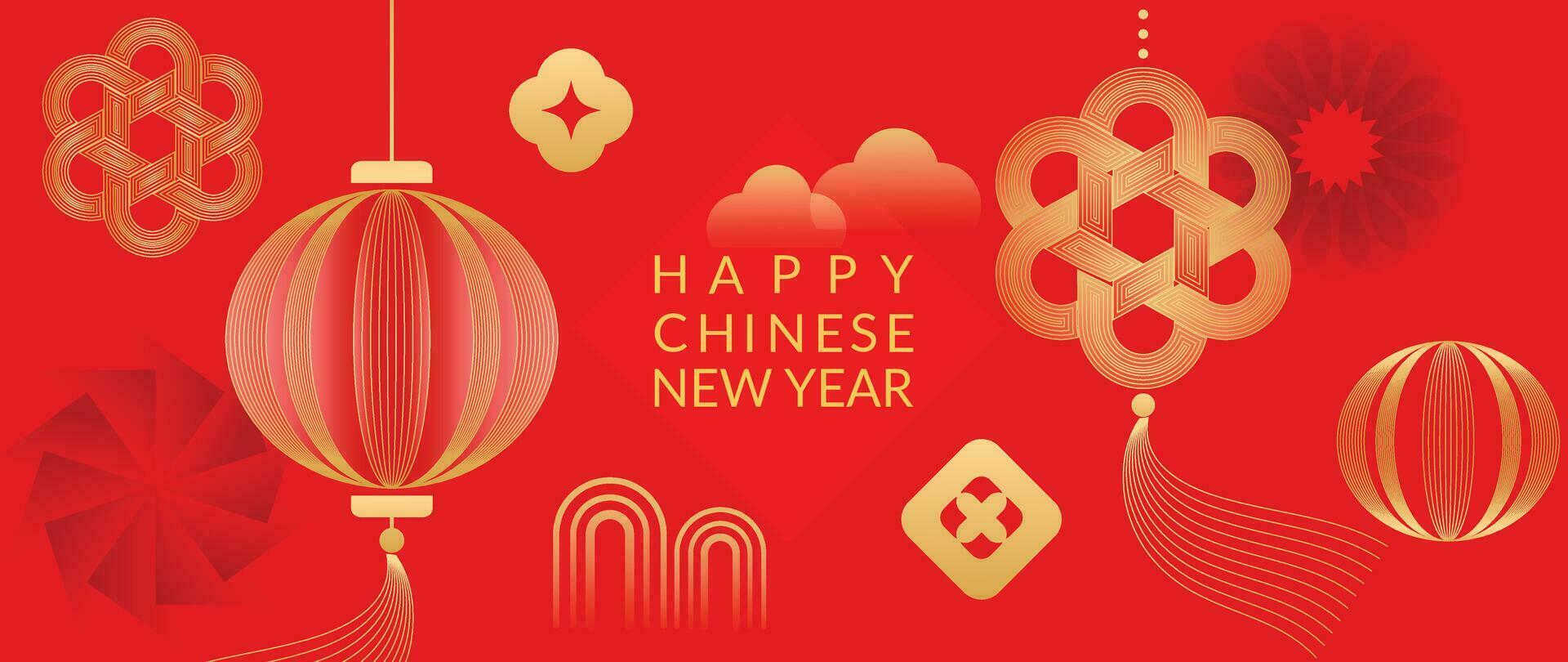Happy Chinese new year background vector. Year of the dragon design wallpaper with chinese lantern, coin, flower. Modern luxury oriental illustration for cover, banner, website, decor. vector