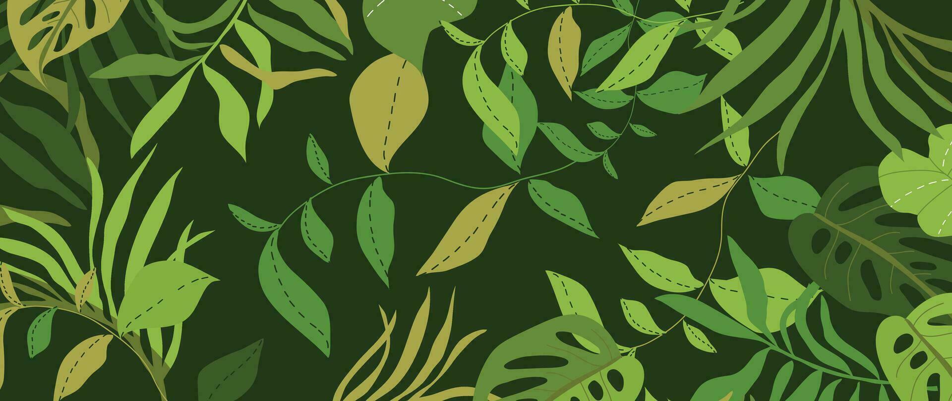 Abstract foliage botanical background vector. Green watercolor wallpaper of tropical plants, leaves, leaf branches. Foliage design for banner, prints, decor, wall art, decoration, fabric. vector