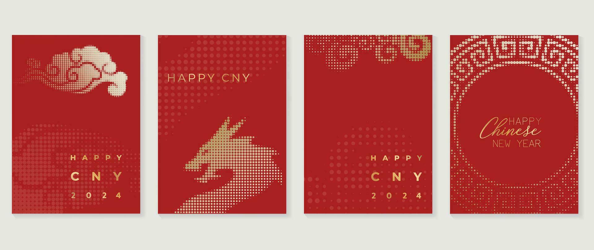 Chinese New Year card background vector. Year of the dragon design with golden dragon, chinese lantern, cloud, halftone. Elegant oriental illustration for cover, banner, website, calendar, envelope. vector