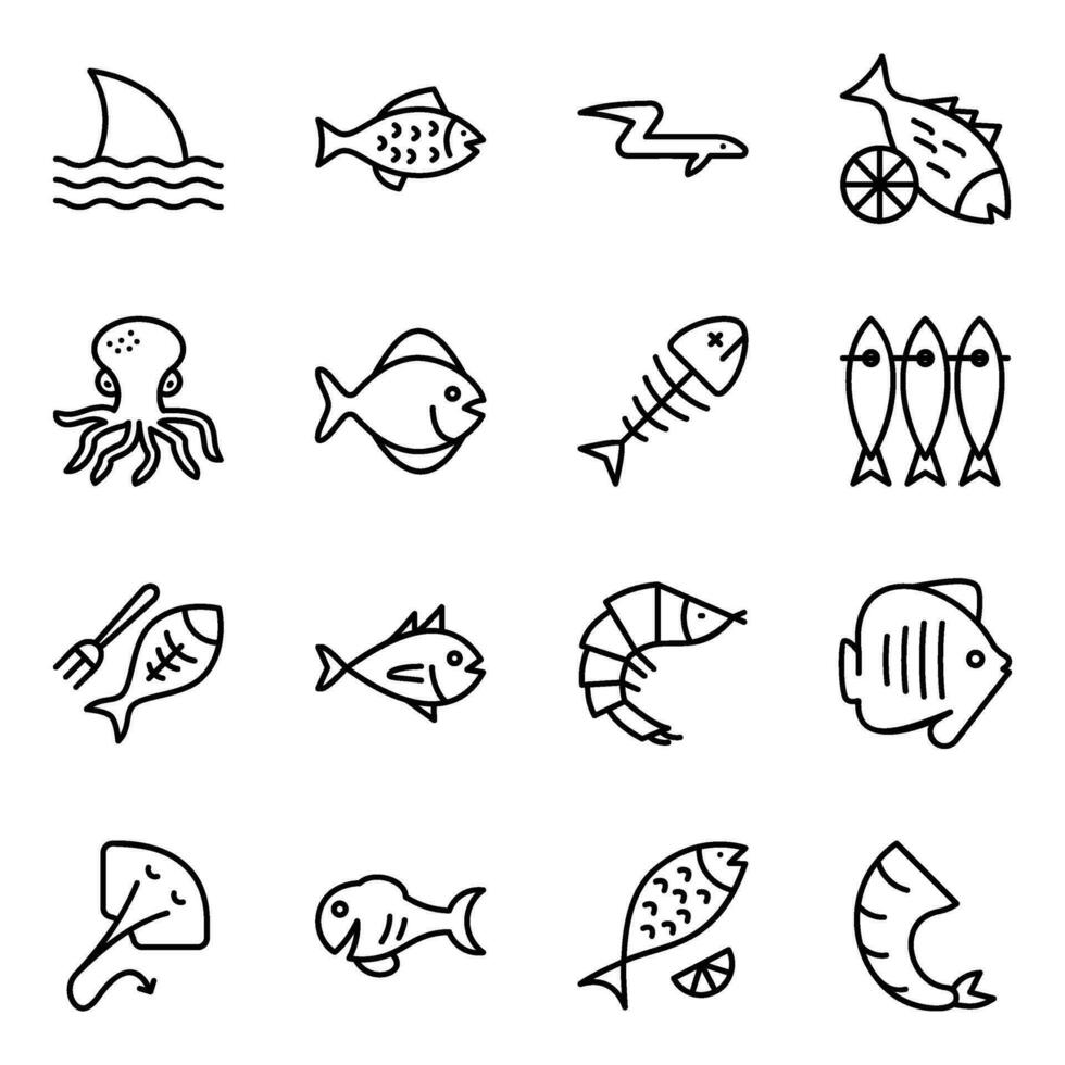 Pack of Seafood Icon Vectors