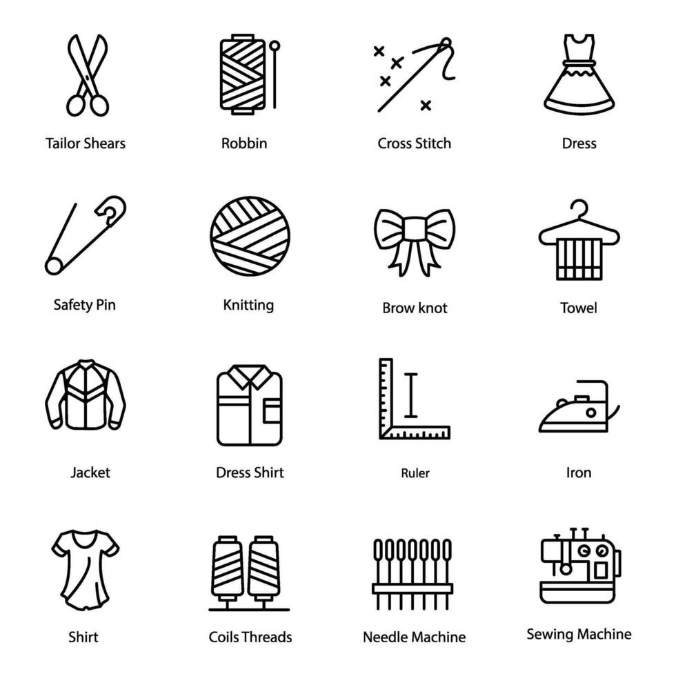 Sewing and Needlework Line Icons Pack vector
