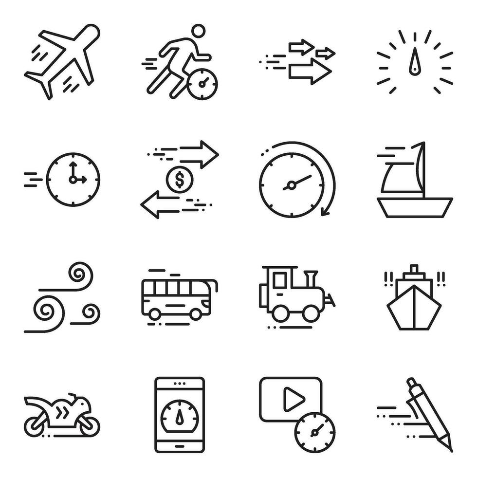 Pack of Speed and Hurry Related Line Icons vector