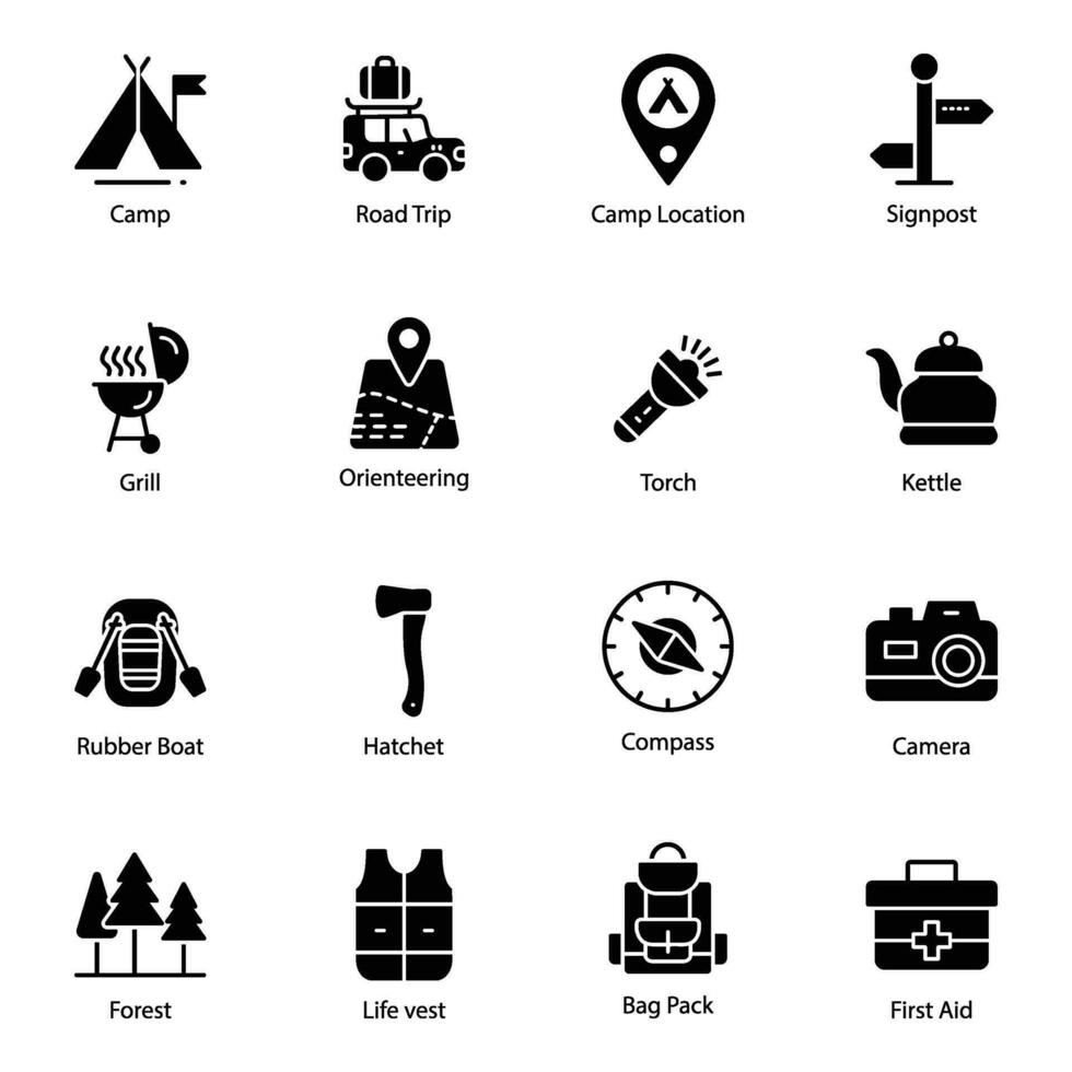Pack of Holidays and Camping Icons vector