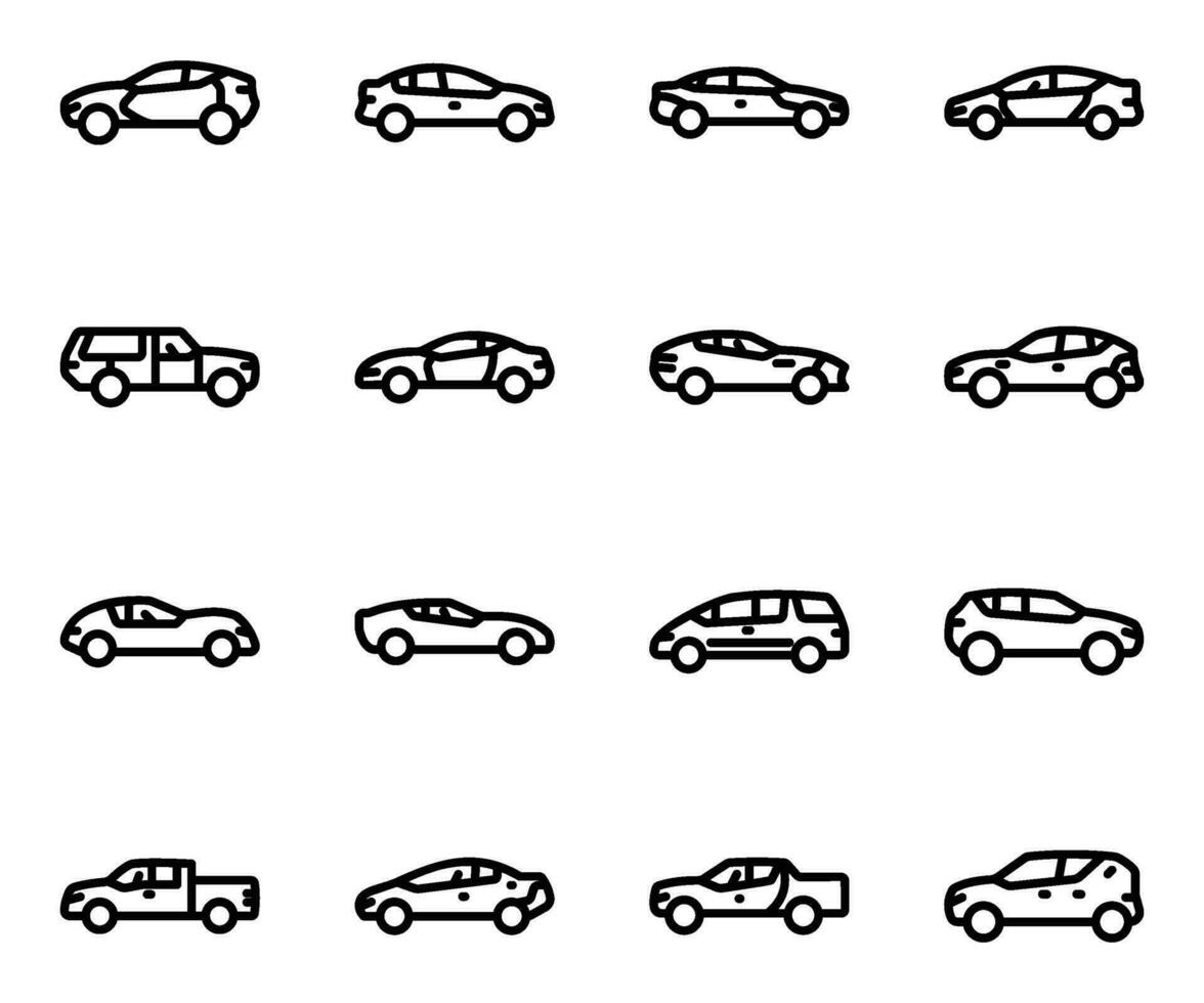 Pack of Types of Automobiles Icons vector