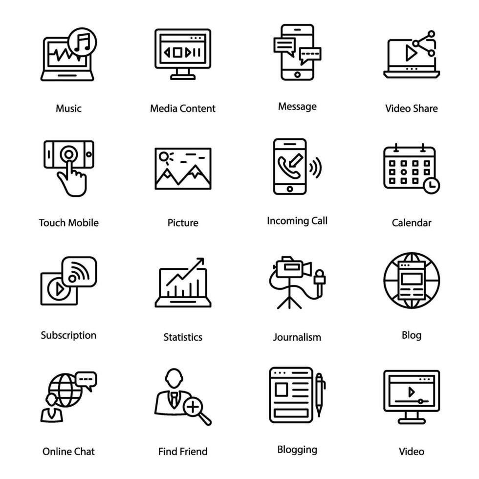 Social Media Line Icons Set vector