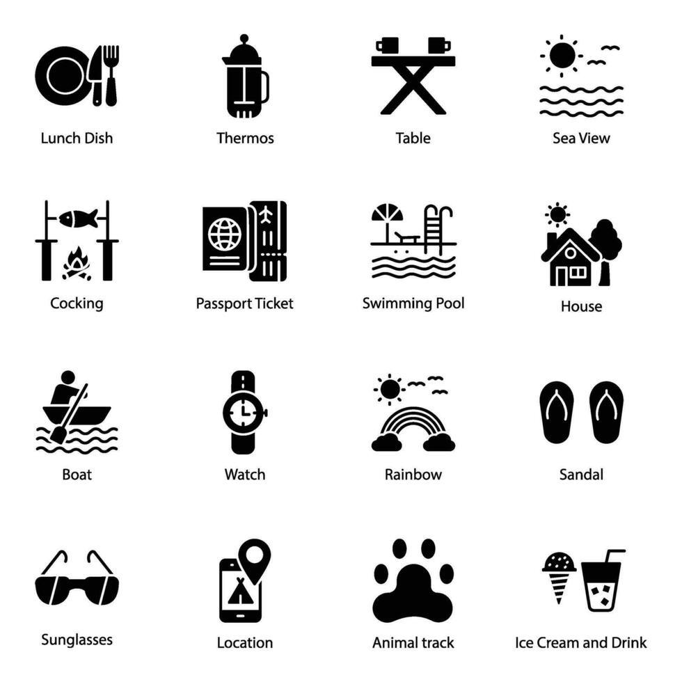 Pack of Travel and Fun Icons vector