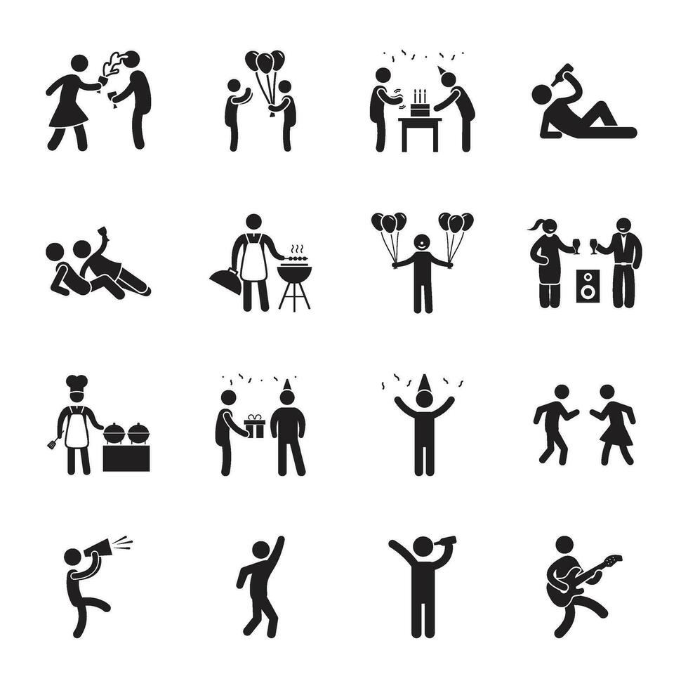 conjunto de fiesta humano pictogramas vector