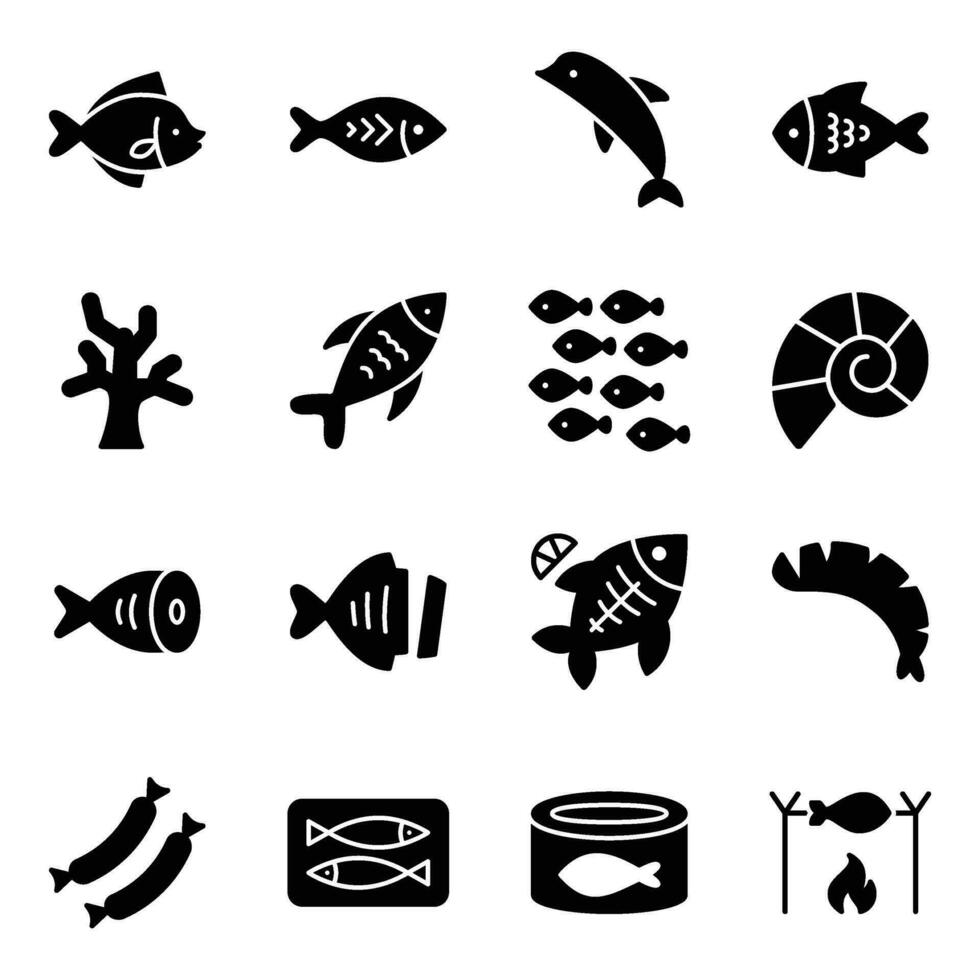 Pack of Fish Food Icon Vectors