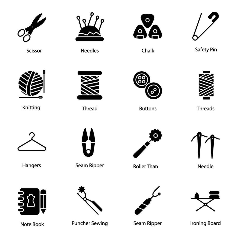 Pack of Sewing Glyph Icons vector