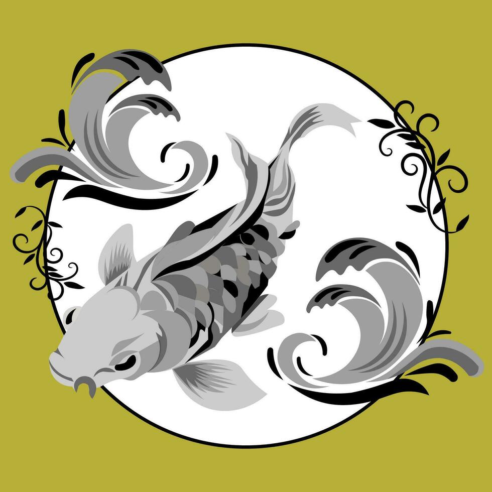 monochrome koi fish logo vector