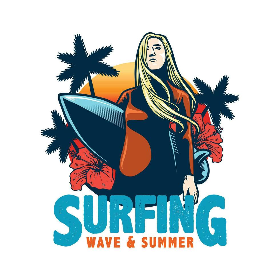 surf obra de arte para camiseta diseño vector