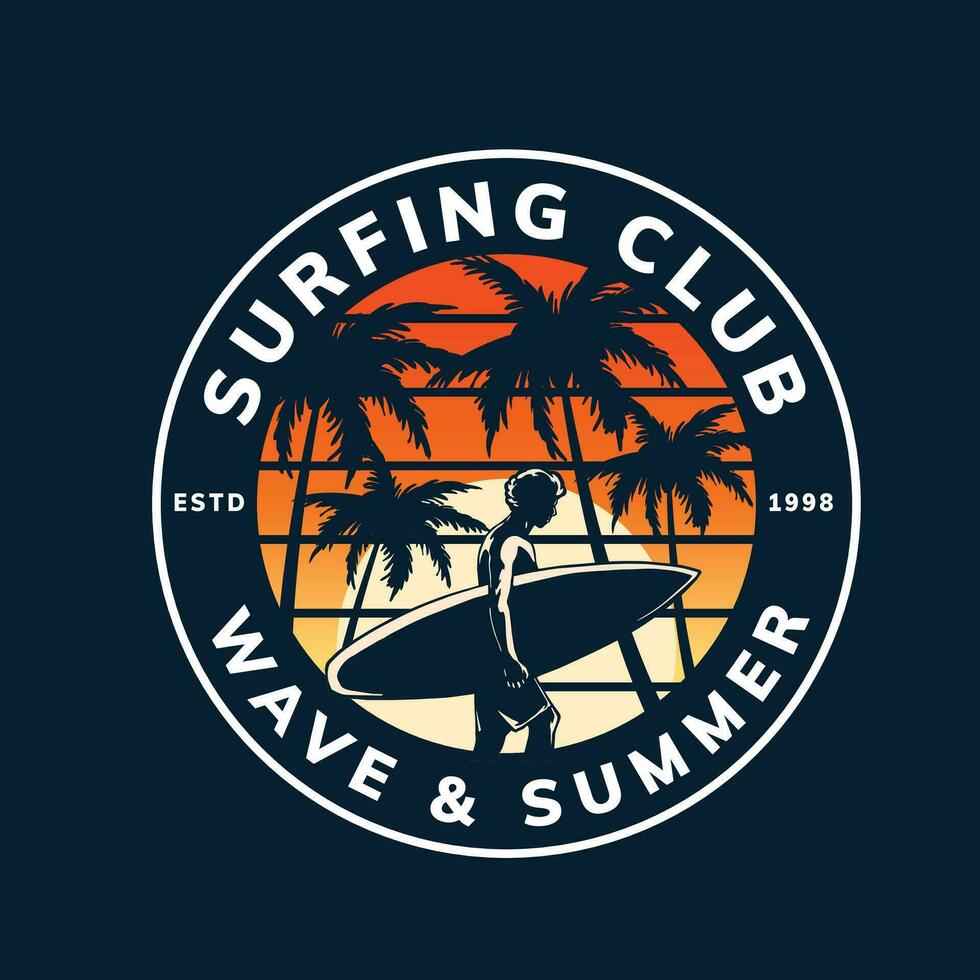 surfing artwork for badge design vector
