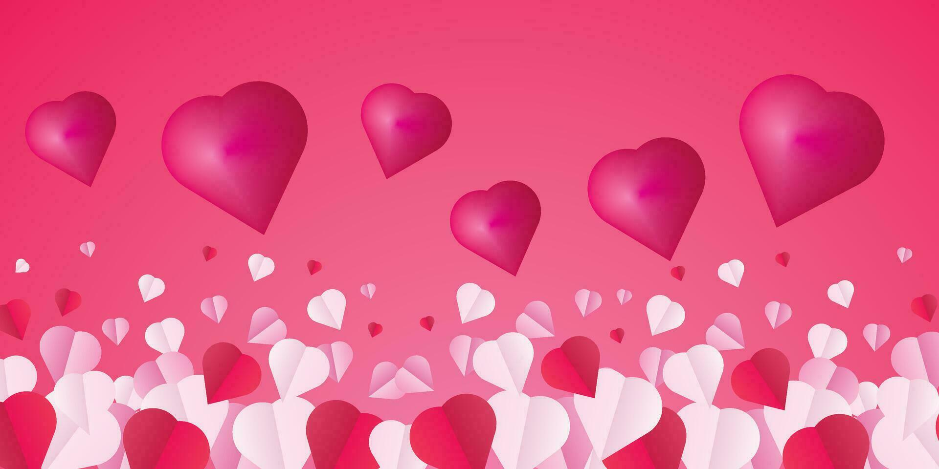 Background design with paper cut clouds. Place for text. Happy Valentine's Day sale header with hanging hearts. vector