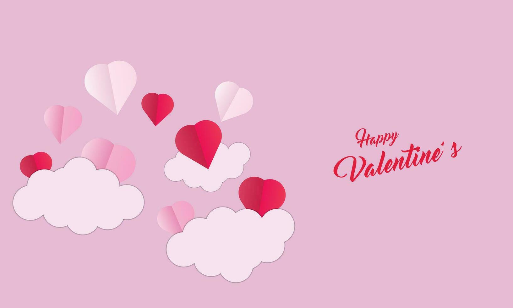 antecedentes diseño con papel cortar nubes sitio para texto. contento San Valentín día rebaja encabezamiento con colgando corazones. vector