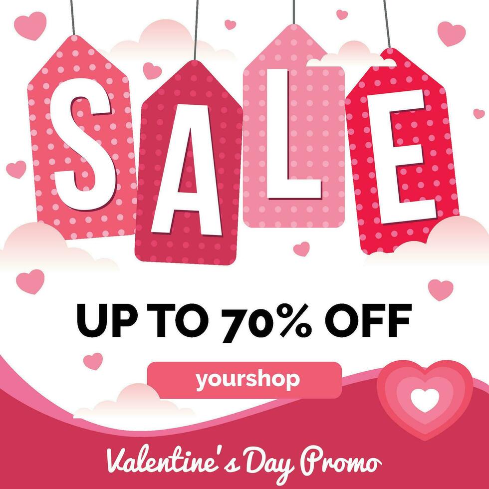 valentines day promo illustration with sale banner vector