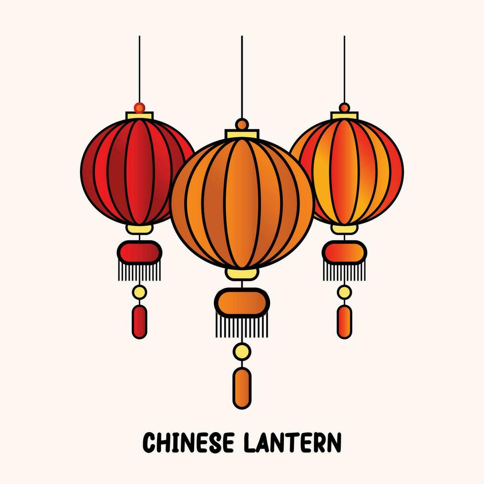 chinese lantern illustration graphic round shape with falling ties vector