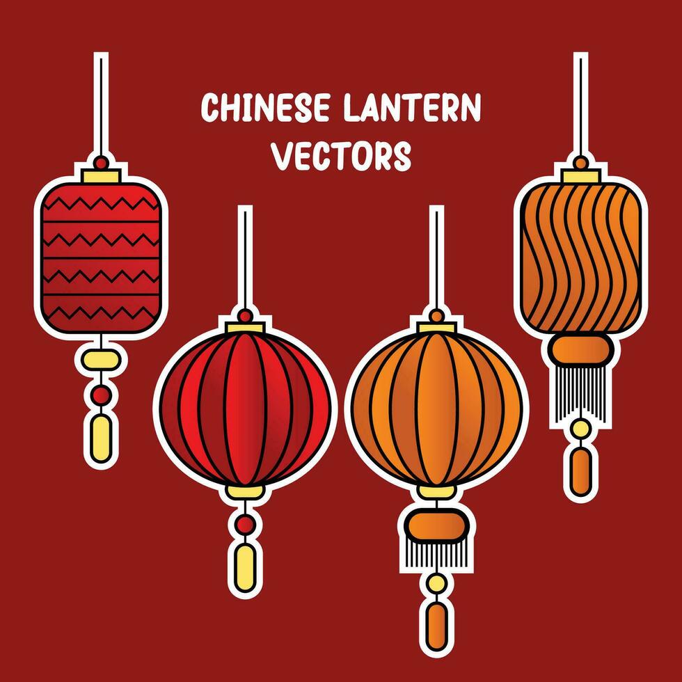 chinese lantern illustration graphic collection sticker style vector