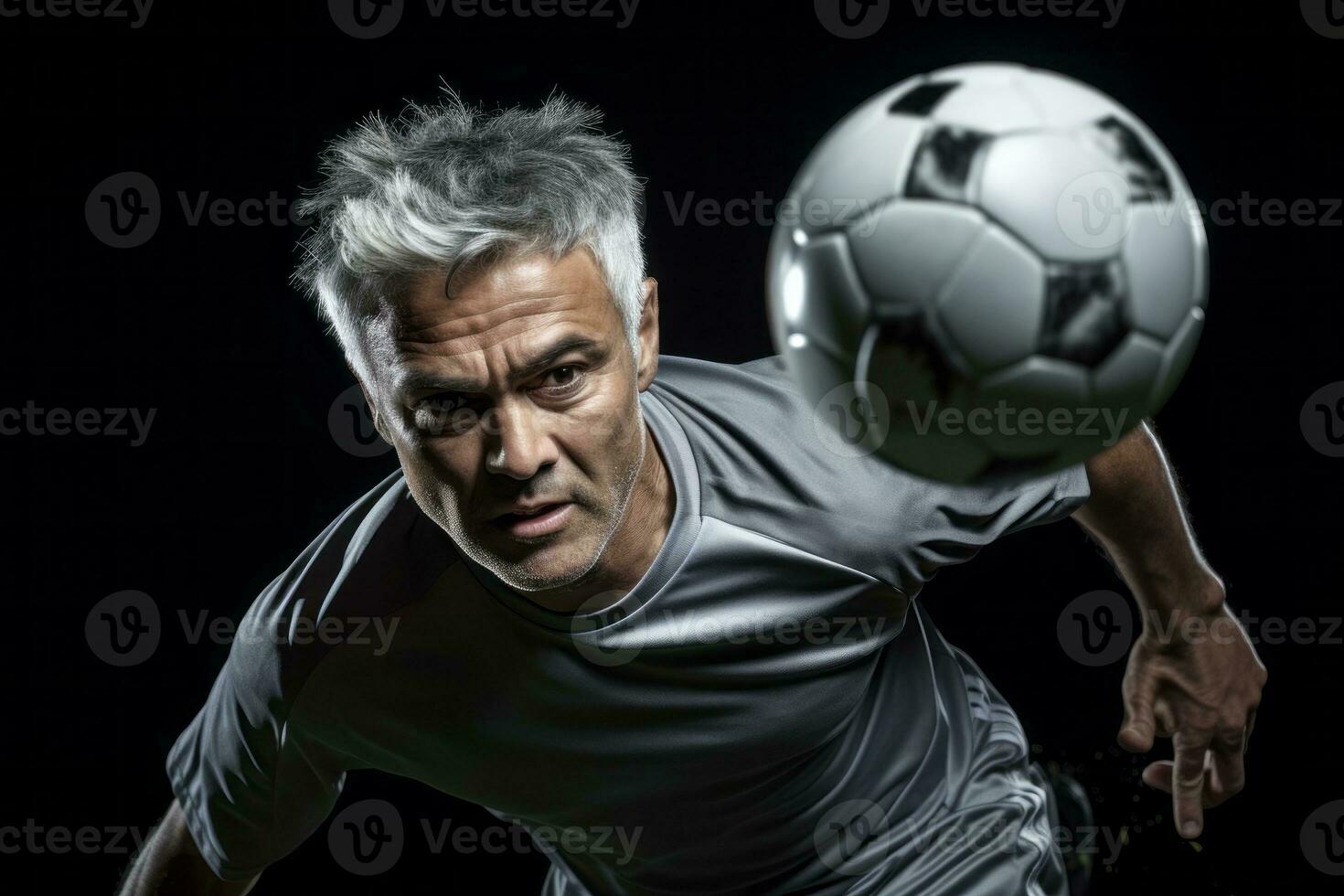 AI generated A close up photograph of a soccer player heading the ball photo