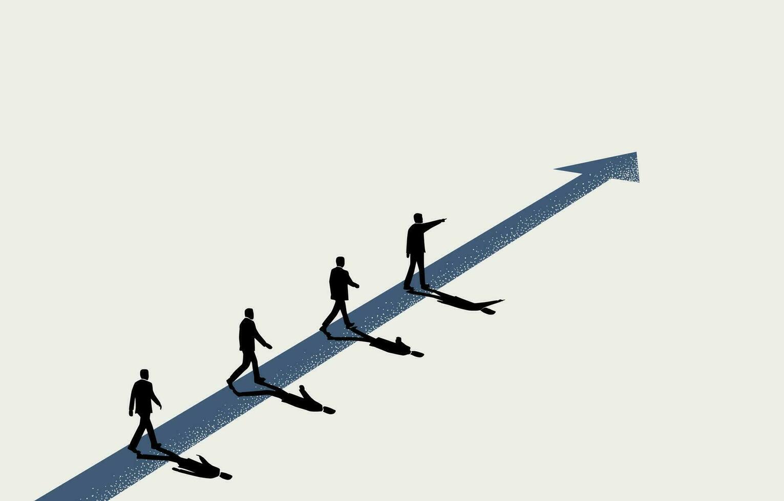 Business leadeship, businessman leading other men on the path to success, vector illustration.