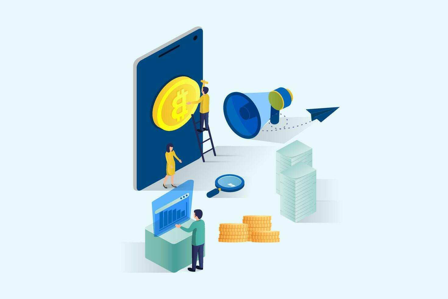 Cryptocurrency transaction and Mobile banking infographic. Send money. Bitcoin digital wallet. E-payment 3d concept vector