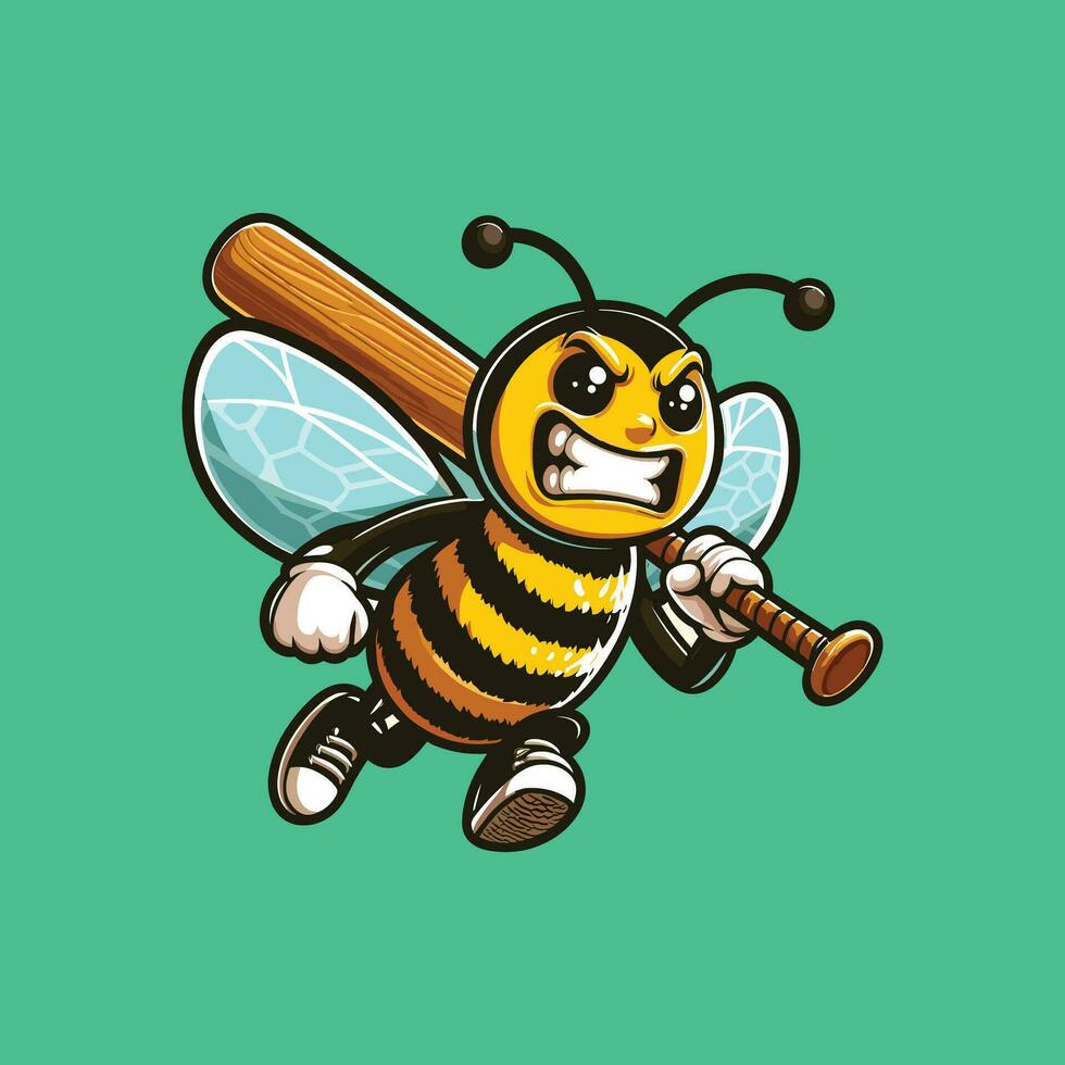 ANGRY BEE BASEBALL ILLUSTRATION VECTOR