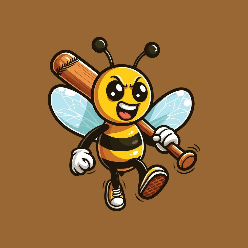 ANGRY BEE BASEBALL ILLUSTRATION VECTOR
