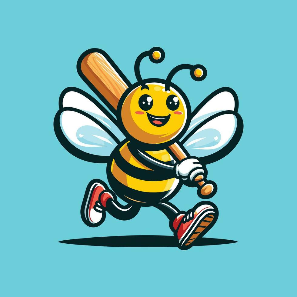 HAPPY BEE BASEBALL ILLUSTRATION VECTOR