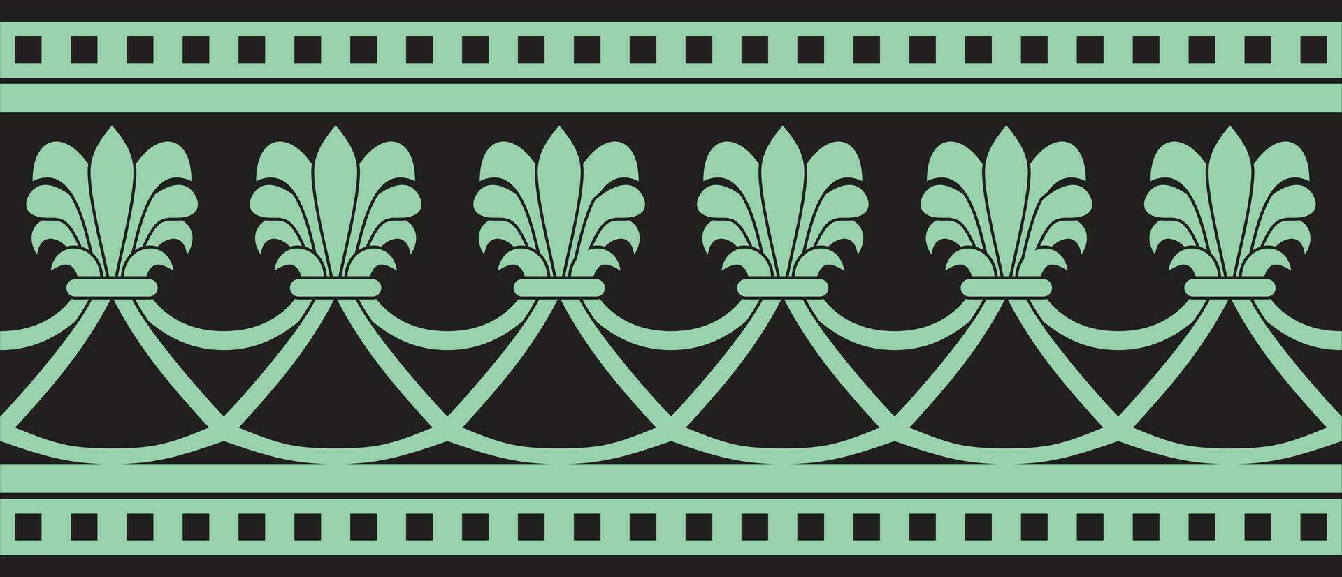 Vector endless green with black national persian ornament. Seamless frame, border ethnic pattern of Iranian civilization.
