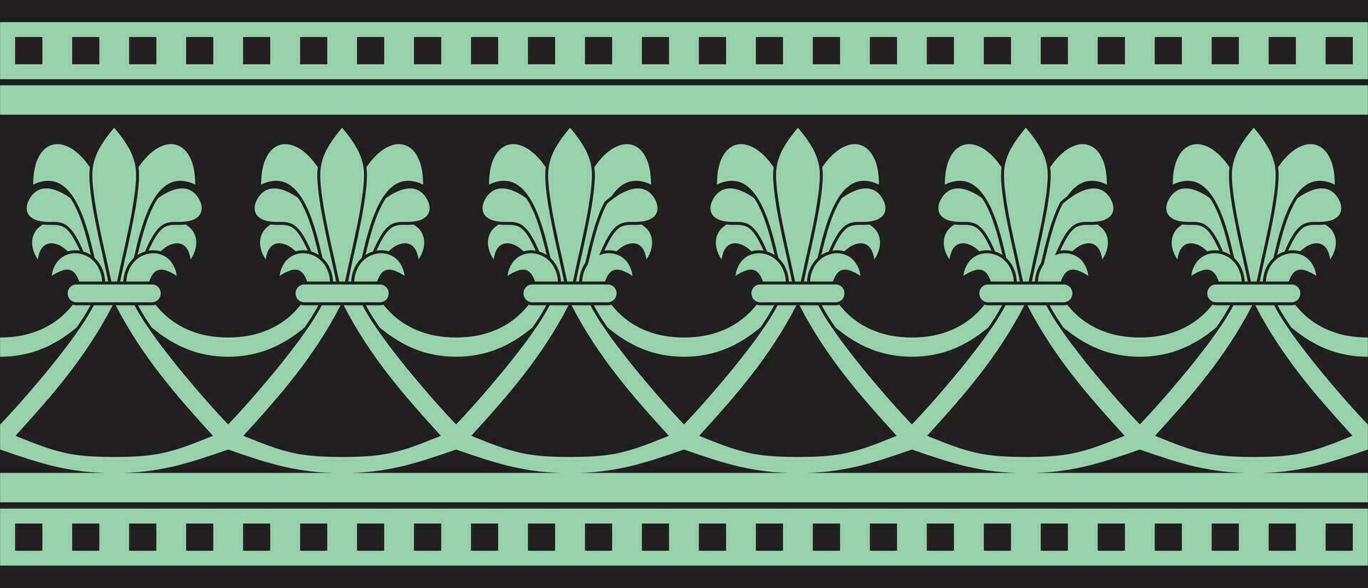 Vector endless green with black national persian ornament. Seamless frame, border ethnic pattern of Iranian civilization.