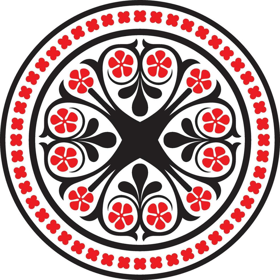 Vector red and black colored round ornament of ancient Greece. Classic circle pattern of the Roman Empire.