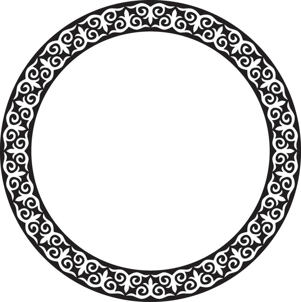 vector monocromo kazakh nacional redondo patrón, marco. étnico ornamento de el nómada pueblos de Asia, el genial estepa, kazajos, kirguís, kalmyks, mongoles, entierros, turcomanos