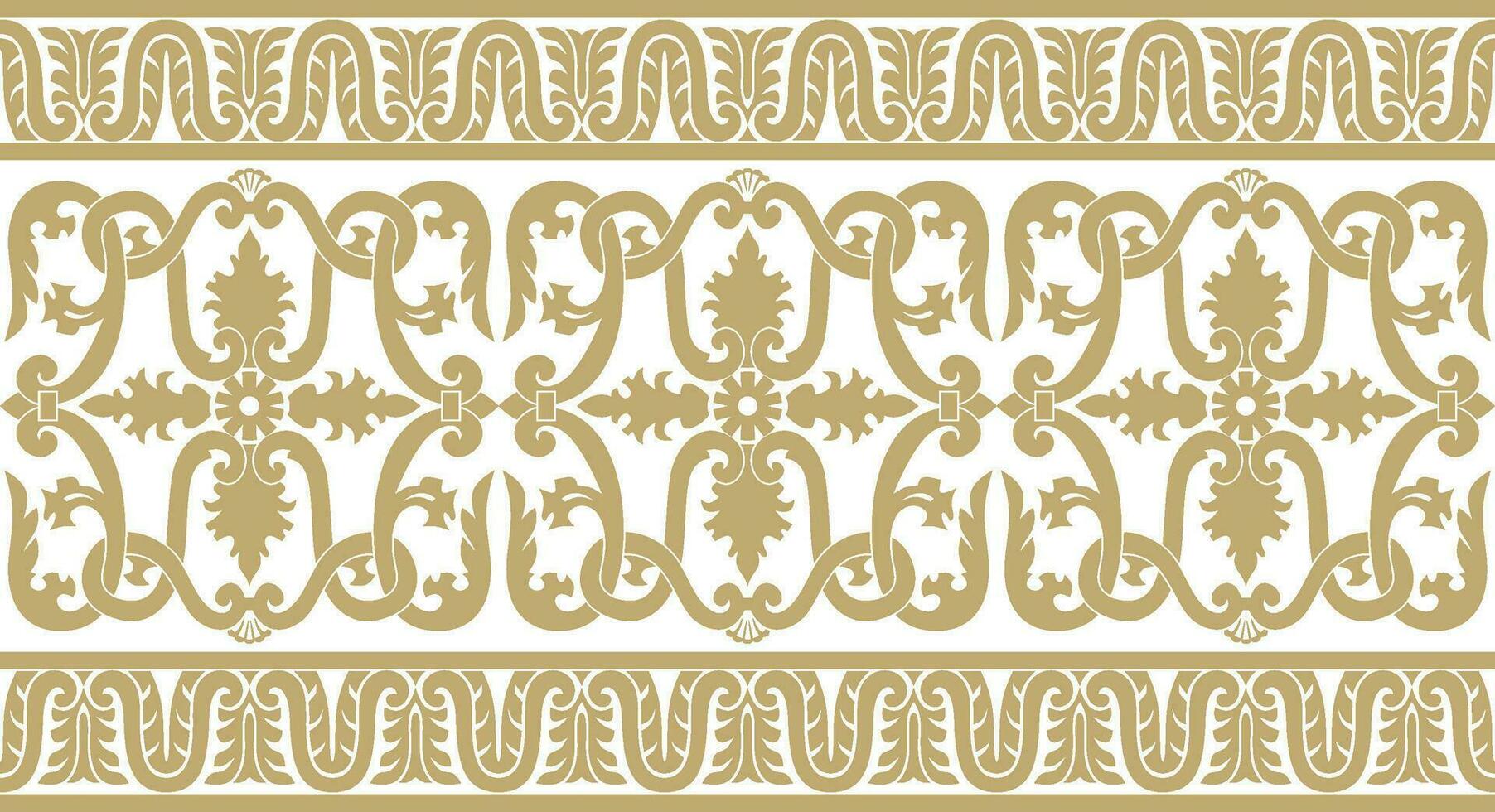 Vector gold seamless classic renaissance ornament. Endless european border, revival style frame.