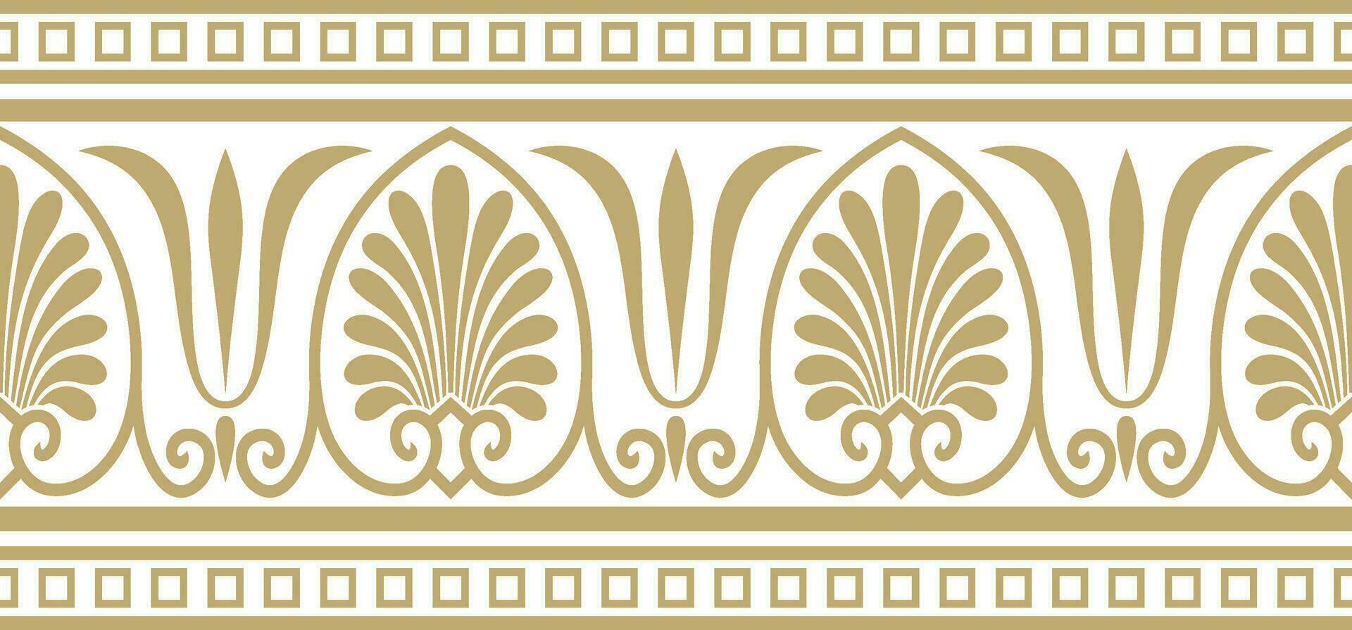 Vector golden seamless classic greek ornament. Endless European pattern. Border, frame Ancient Greece, Roman Empire.