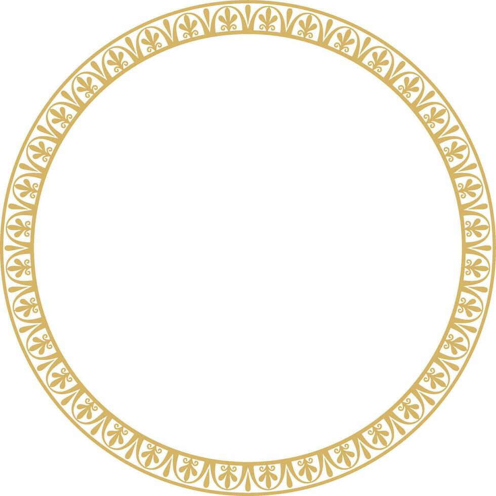 Vector gold round monochrome frame, border, classic greek meander ornament. Patterned circle, ring of Ancient Greece and the Roman Empire.