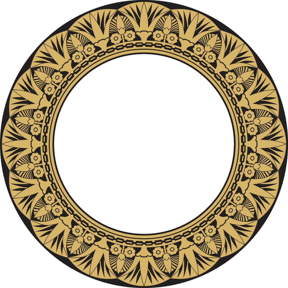 Vector golden round Egyptian border. Circle ornament of ancient Africa. Pattern of lotus flowers and sun.