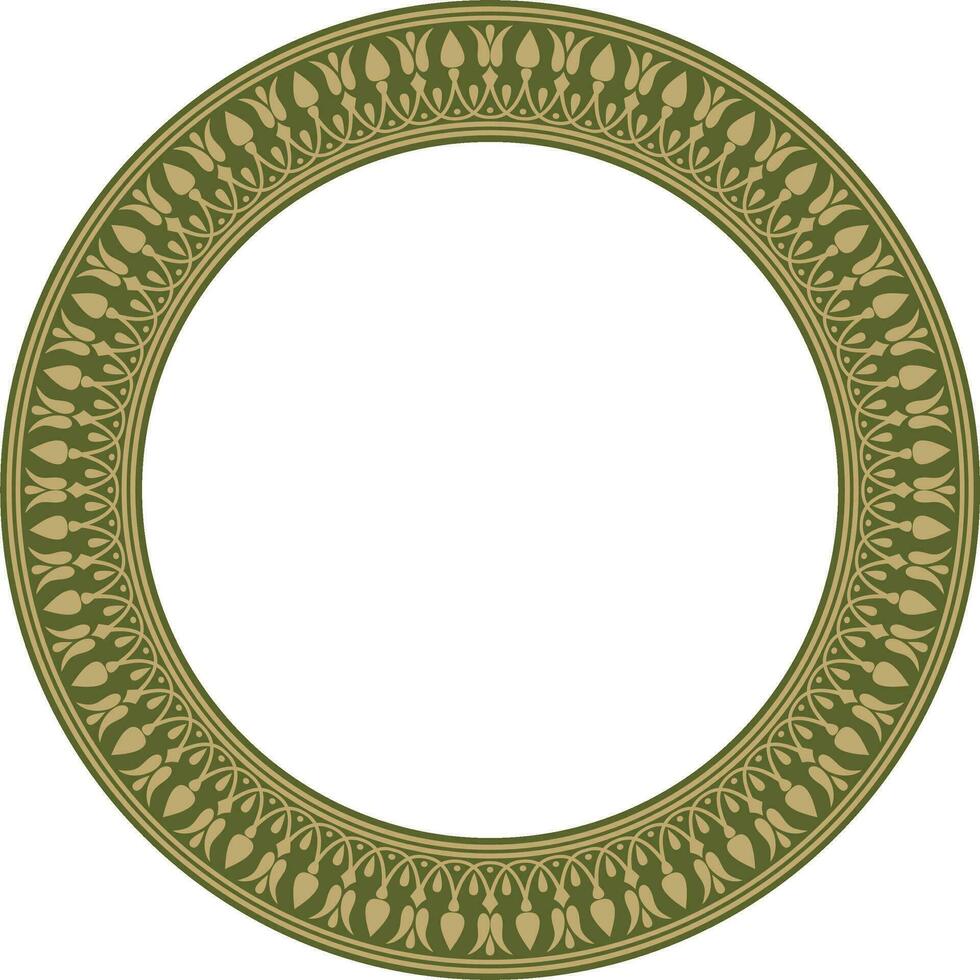 Vector gold and green round classical Greek meander ornament. Pattern, circle of Ancient Greece. Border, frame, ring of the Roman Empire.