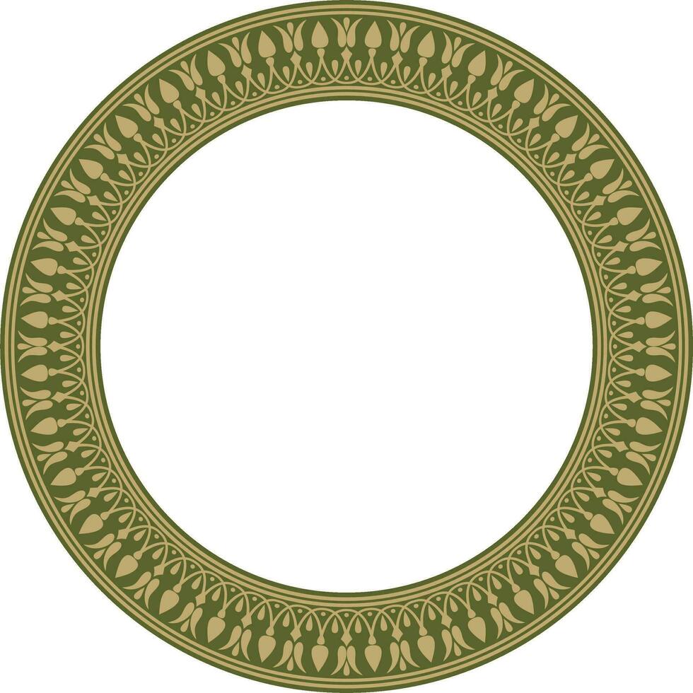 Vector gold and green round classical Greek meander ornament. Pattern, circle of Ancient Greece. Border, frame, ring of the Roman Empire.