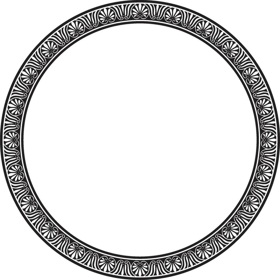 Vector black round monochrome frame, border, classic greek meander ornament. Patterned circle, ring of Ancient Greece and the Roman Empire.