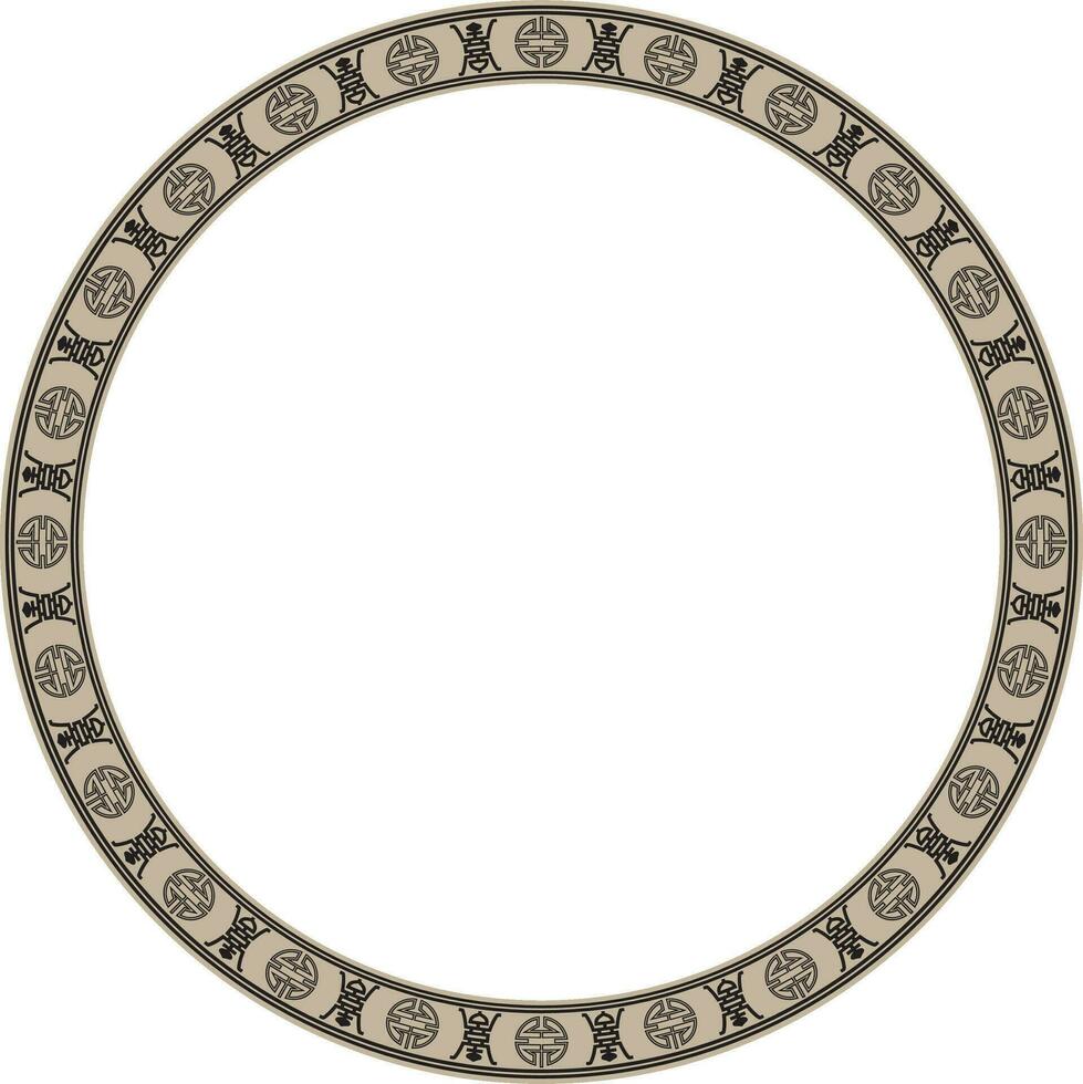 Vector gold and black round Chinese ornament. Circle border, east asian frame. Korea pattern, Taiwan, Hong Kong.