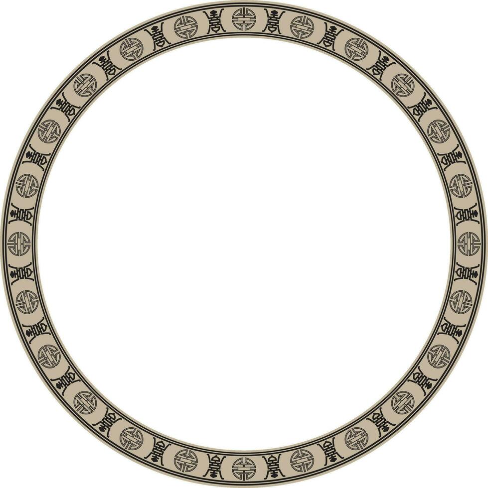 Vector gold and black round Chinese ornament. Circle border, east asian frame. Korea pattern, Taiwan, Hong Kong.