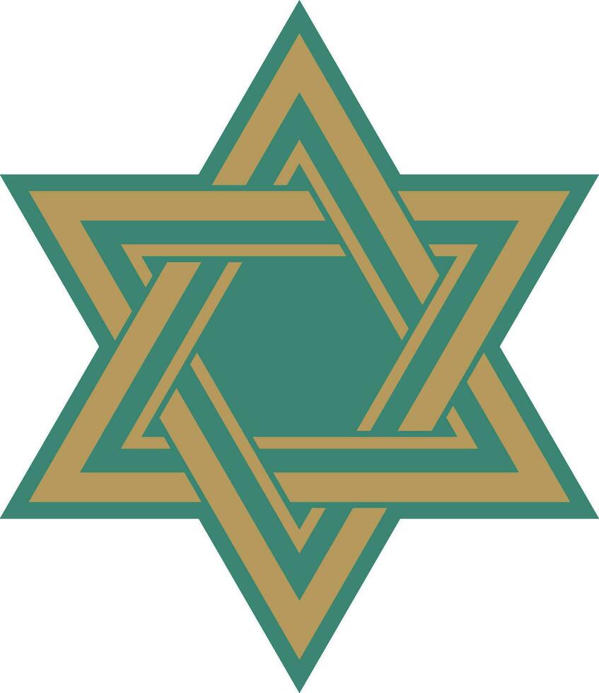 Vector gold and green jewish national ornament. Star of David. Semitic folk pattern. Israeli ethnic sign.