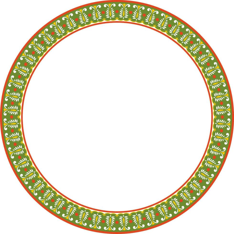 Vector round colorful Indian national ornament. Ethnic plant circle, border. Frame, flower ring. Poppies and leaves.