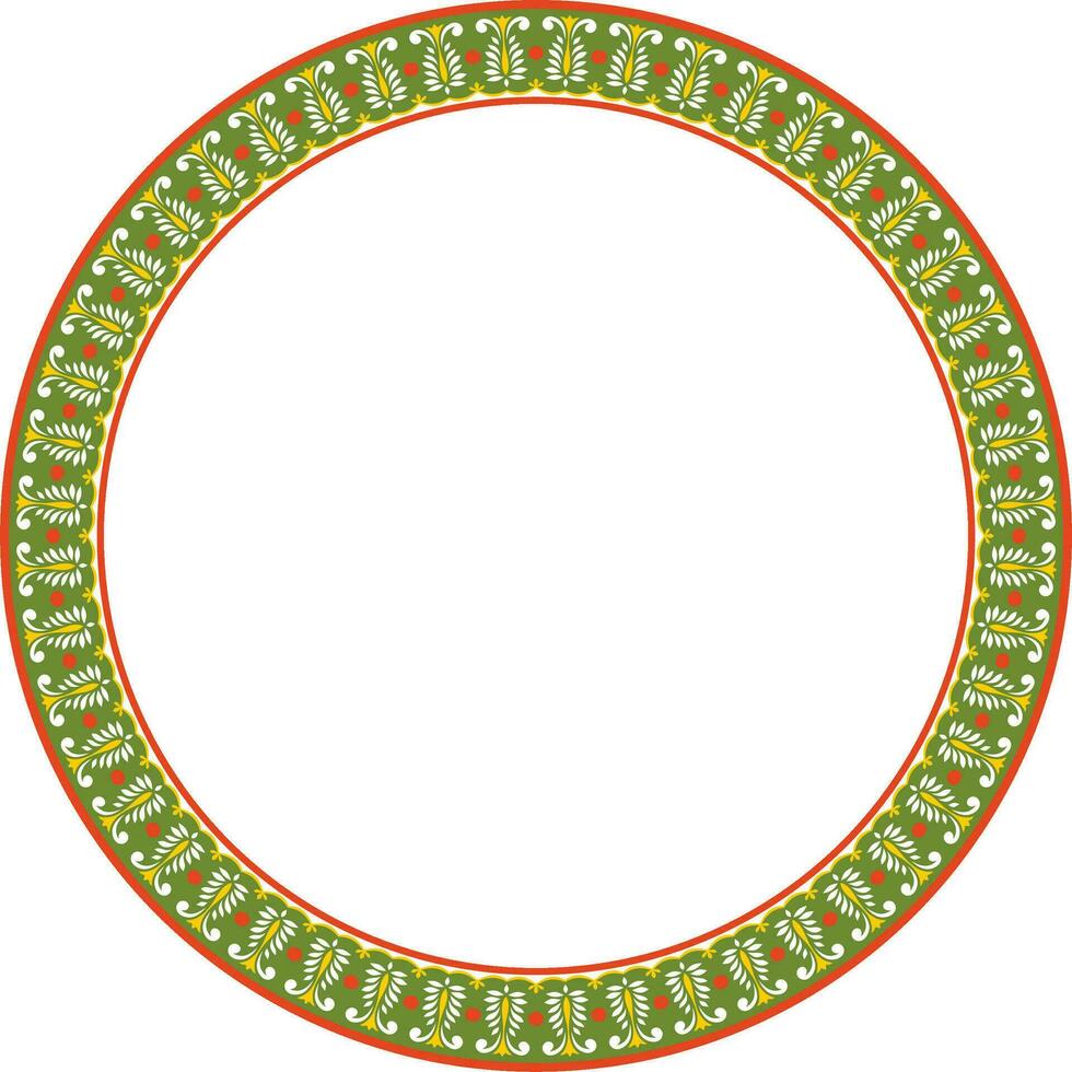 Vector round colorful Indian national ornament. Ethnic plant circle, border. Frame, flower ring. Poppies and leaves.