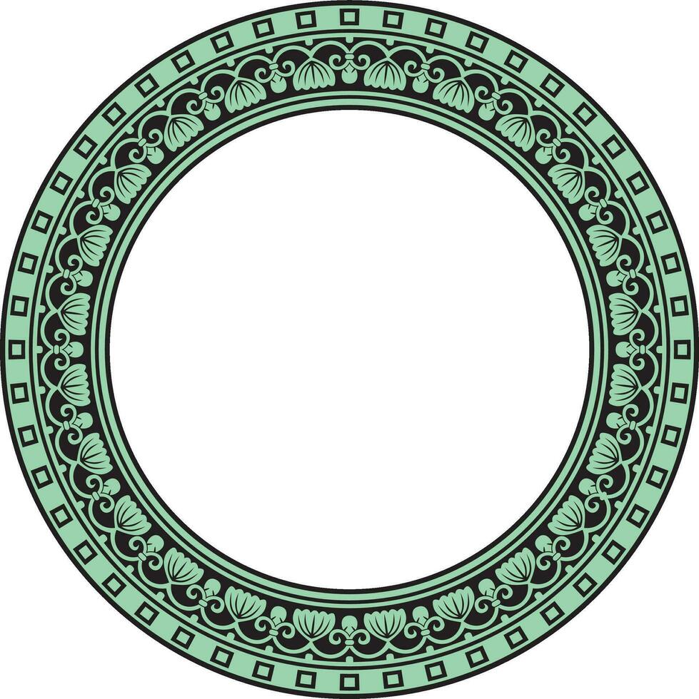 Vector green with black round ornament ring of ancient Greece. Classic pattern frame border Roman Empire.