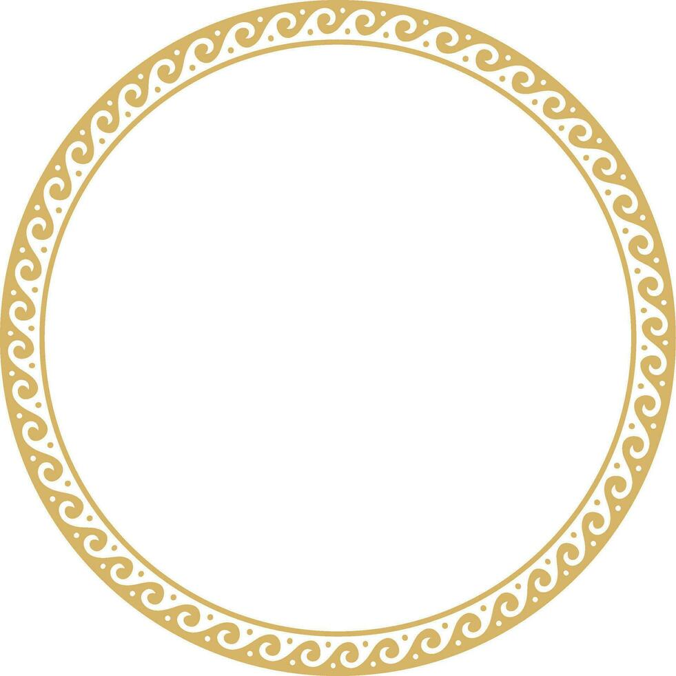 Vector round gold classic frame. Greek wave meander. Patterns of Greece and ancient Rome. Circle european border