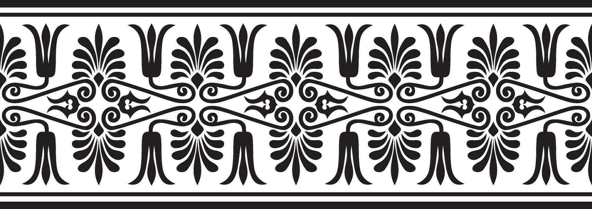 Vector black monochrome seamless ornament of ancient Greece. Classic Endless pattern frame border Roman Empire.